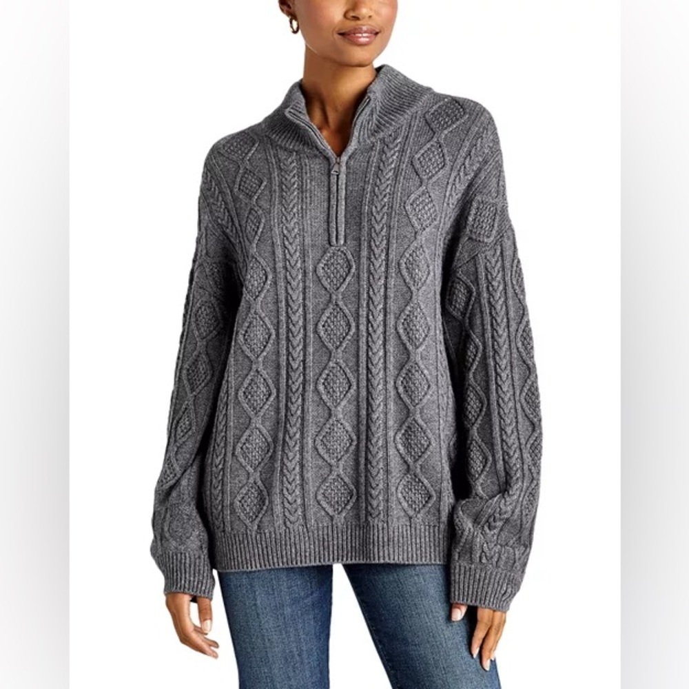 Splendid Charcoal Cable Knit Turtleneck Sweater